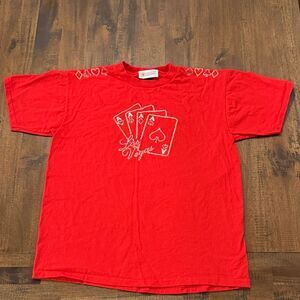 Christine Alexander Red Short Sleeve Tee with Las Vegas Card Graphic